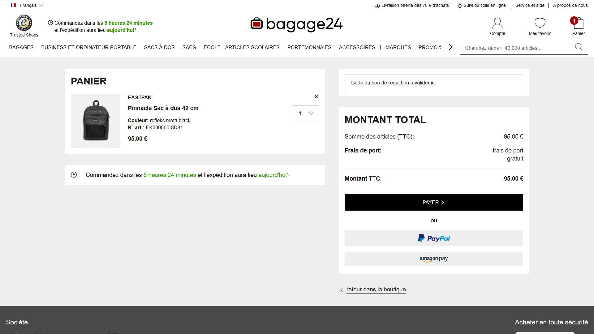 Où est la case code promo sur Bagages24 ?